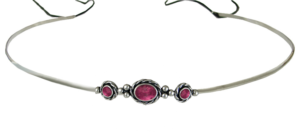 Sterling Silver Renaissance Style Exquisite Headpiece Circlet Tiara With Pink Tourmaline